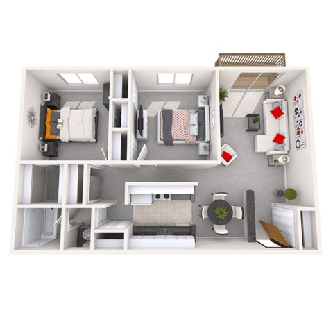 Floor plan for 2 beds, 1 bath, 1000 sqft